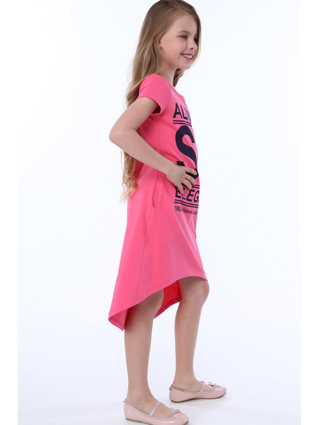 Girls\' dress with inscriptions, amaranth NDZ8247 - Online store - Boutique